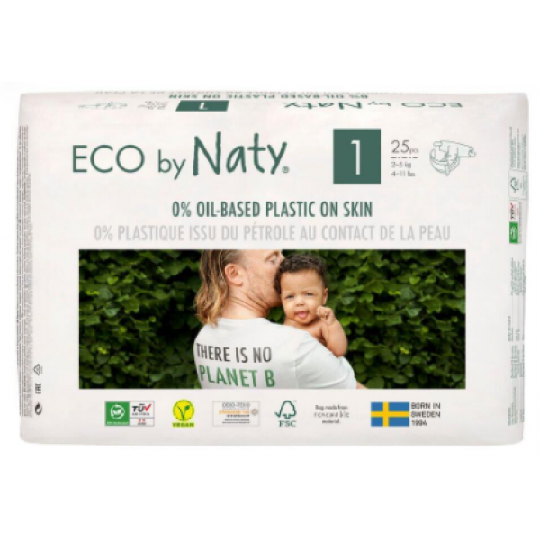 Одноразові дитячі підгузки ECO BY NATY Розмір 1, 25шт Одноразові дитячі підгузки ECO BY NATY Розмір 1, 25шт